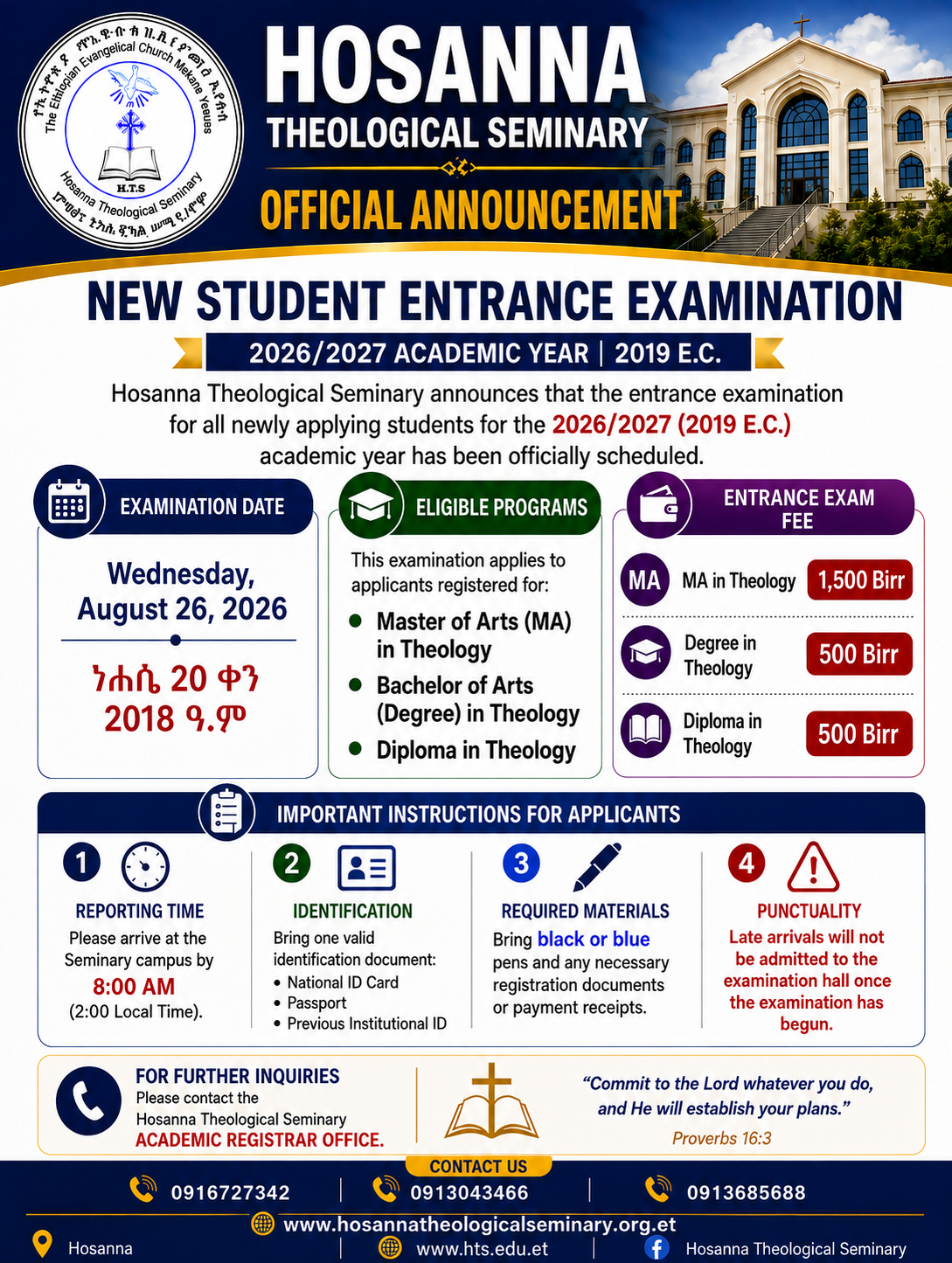 Examination Day  ANNOUNCEMENT